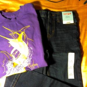 BNWT CAT& JACK SZ 7 BOYS JEANS / GUY HARVEY PURPLE T-SHIRT SZ. SM WORN ONCE CUTE